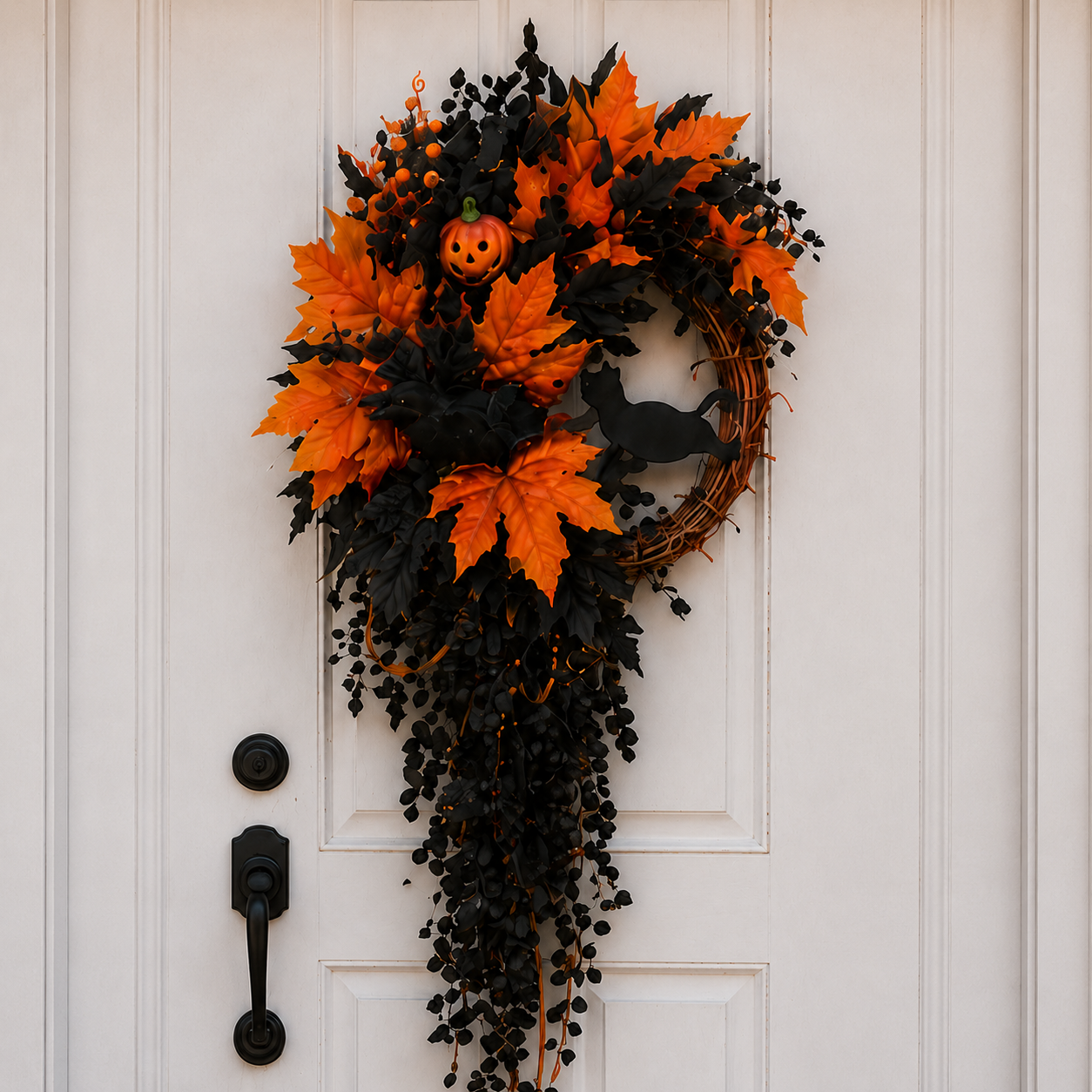 [Copy]🧙Premium Gothic Black Rose Witch Hat Wreath – Haunting Elegant Halloween Front Door Statement Decor