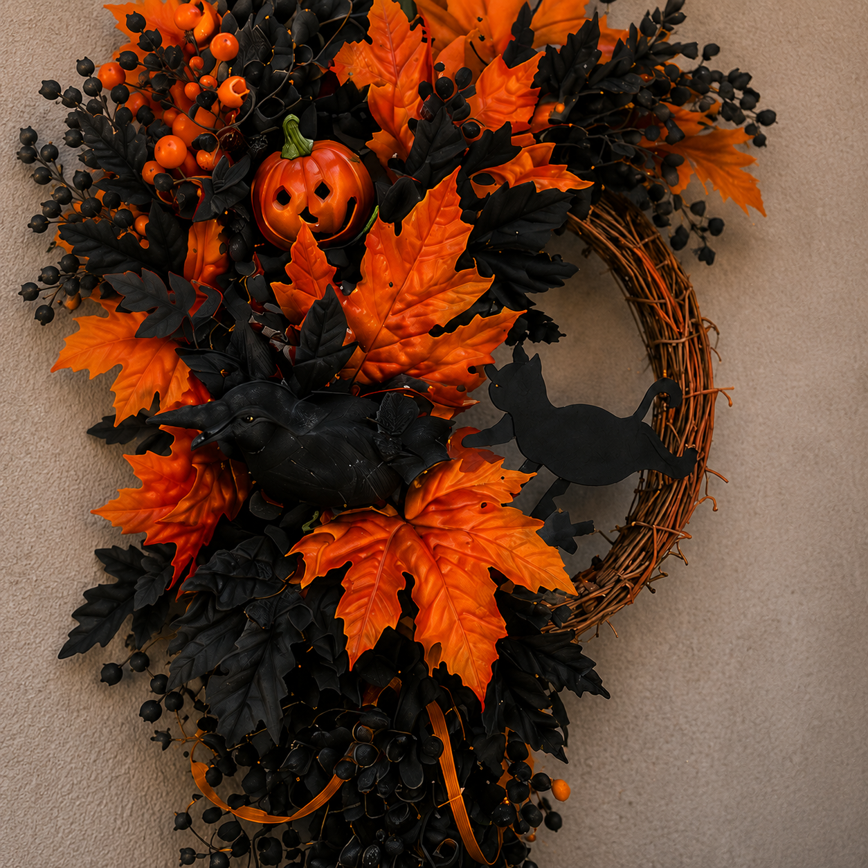 [Copy]🧙Premium Gothic Black Rose Witch Hat Wreath – Haunting Elegant Halloween Front Door Statement Decor