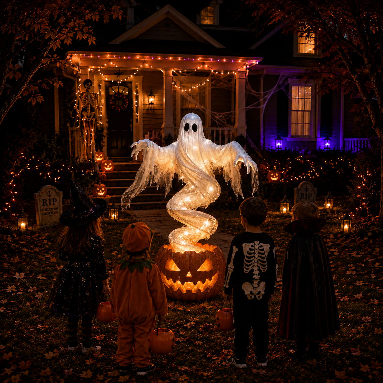 🔥LAST DAY! Early Bird 50% OFF | 👻Pre-Order Swirling Ghost Pumpkin Yard Lamp🎃