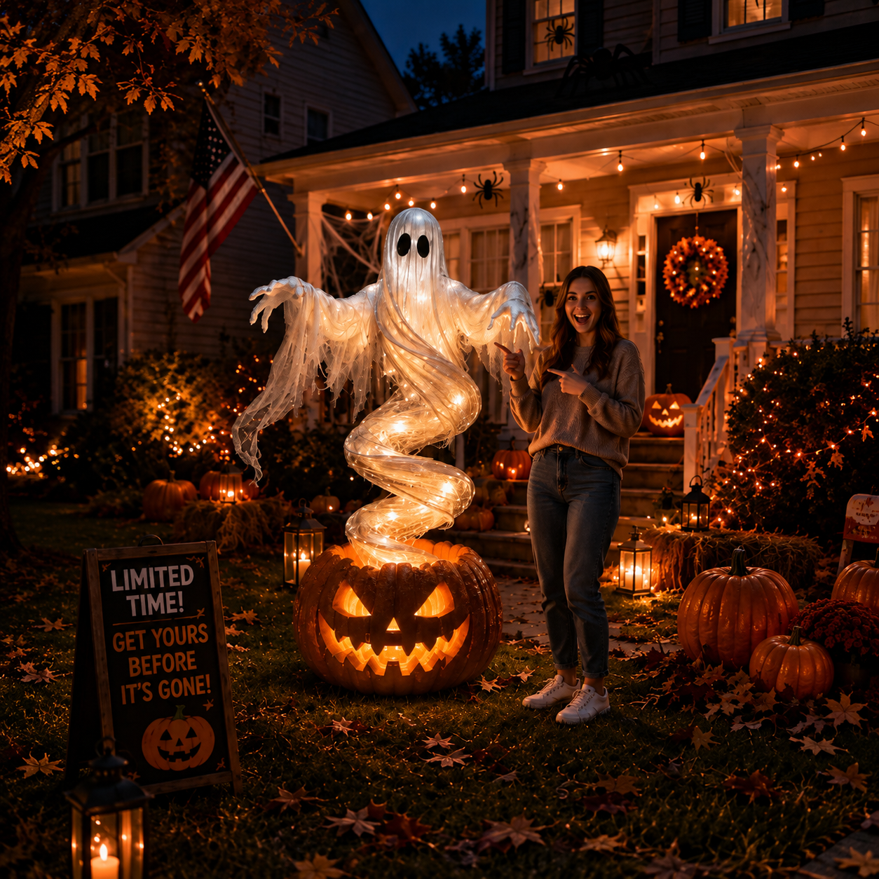 🔥LAST DAY! Early Bird 50% OFF | 👻Pre-Order Swirling Ghost Pumpkin Yard Lamp🎃