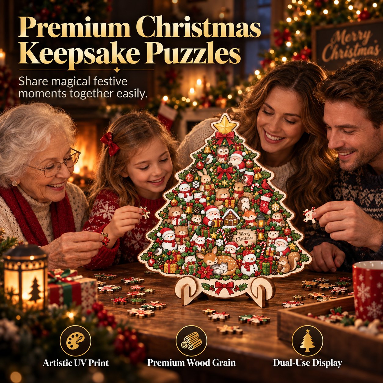 🔥 Best Seller | LAST DAY 50% OFF🎄Intricately crafted wooden Christmas puzzles as keepsakes – artistic, festive table decorations🧩