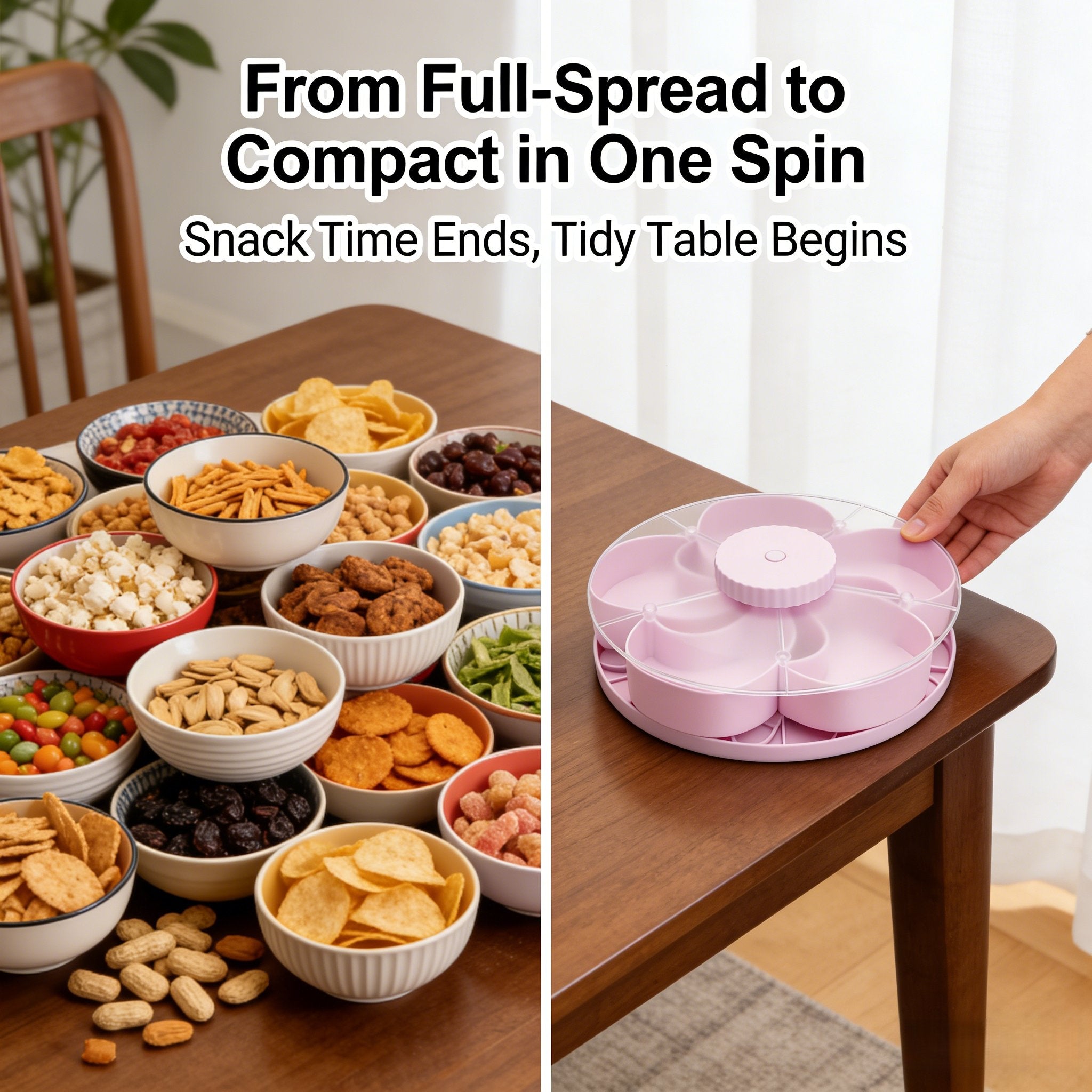 🍽️ Rotating 5-Compartment Snack Tray