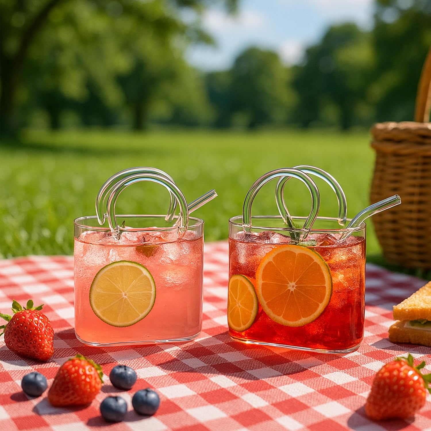 ✨ 26oz Glass Purse Cup Set with Straws Set of 4