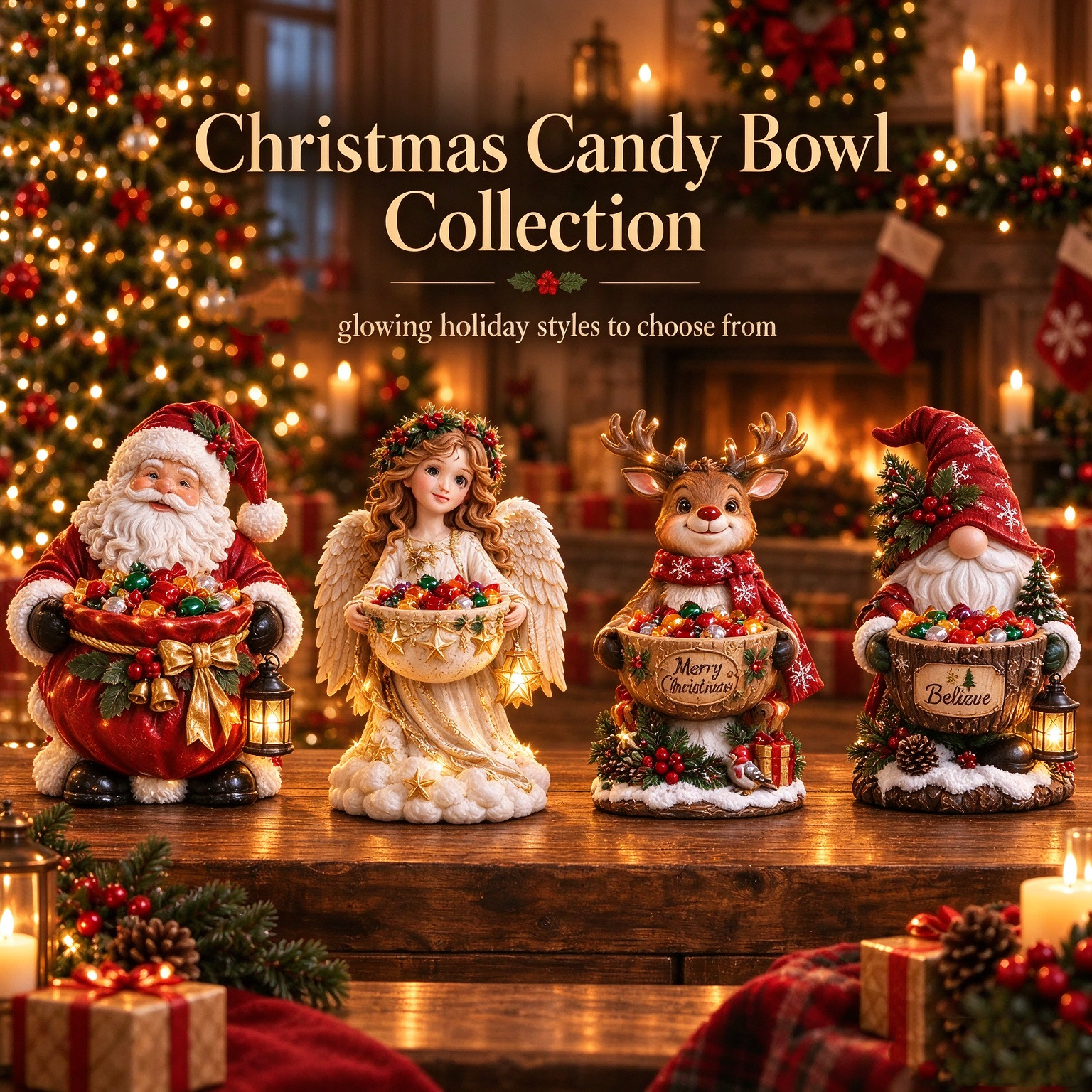 🎄 Christmas Sale 50% OFF ✨ Lighted Christmas Candy Bowl Collection – 4 Festive Holiday Designs