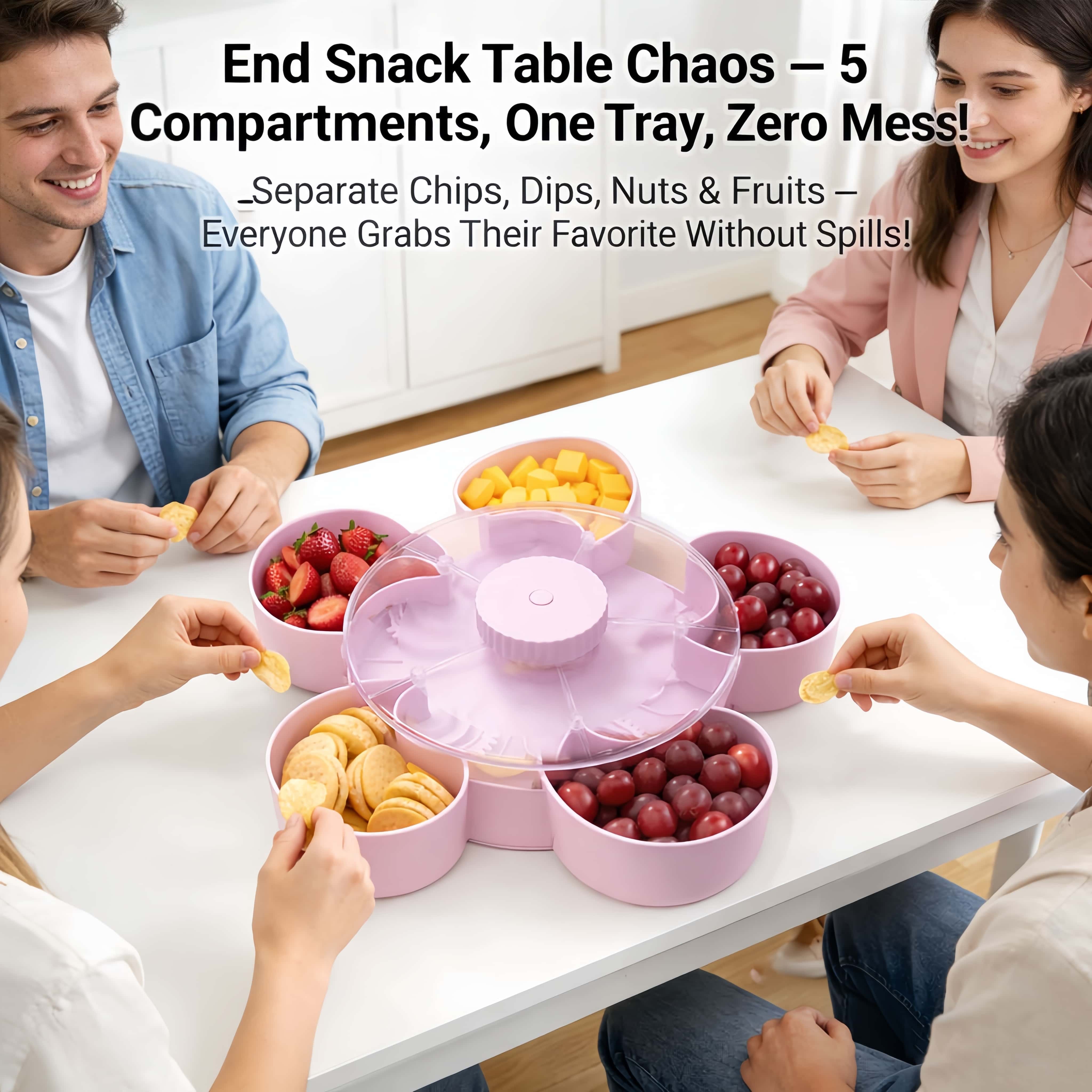 🍽️ Rotating 5-Compartment Snack Tray