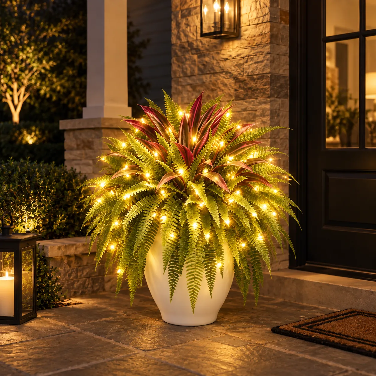 🔥LAST DAY SPECIAL 50%🌿Lighted UV-Resistant Artificial Fern and Red Dracaena Decorative Plant– 🌿 Zero Watering, Zero Maintenance