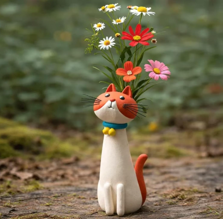 Handmade Whimsical Cat Vase🐱✨