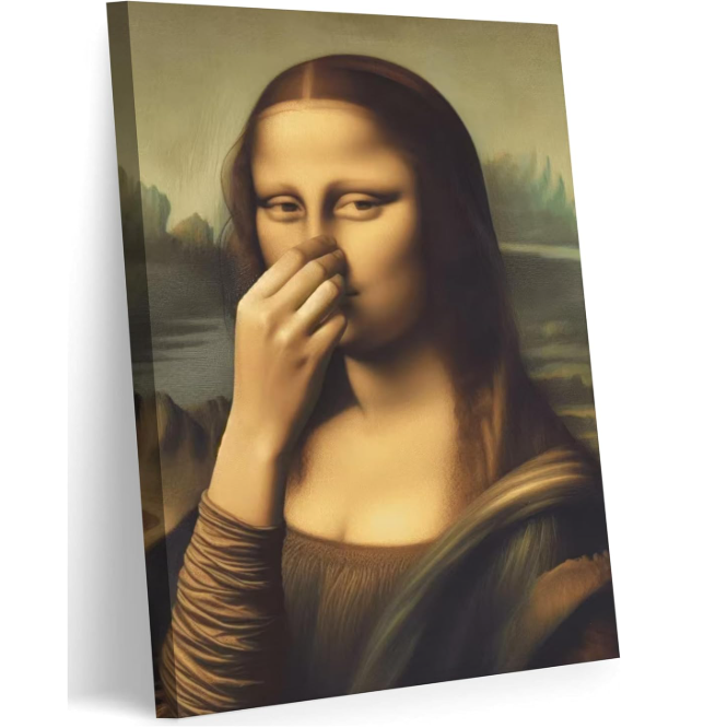 Mona Lisa "Pinch Nose" Humorous Art Canvas 🖼️