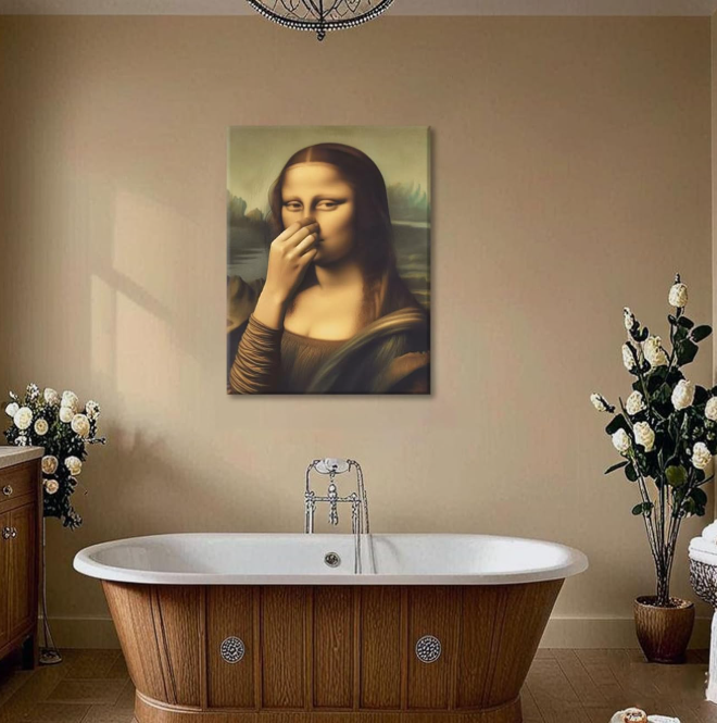 Mona Lisa "Pinch Nose" Humorous Art Canvas 🖼️
