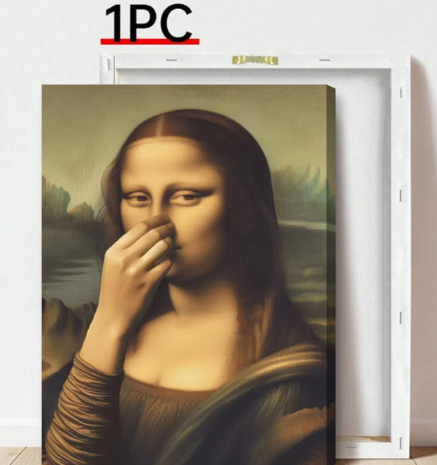 Mona Lisa "Pinch Nose" Humorous Art Canvas 🖼️