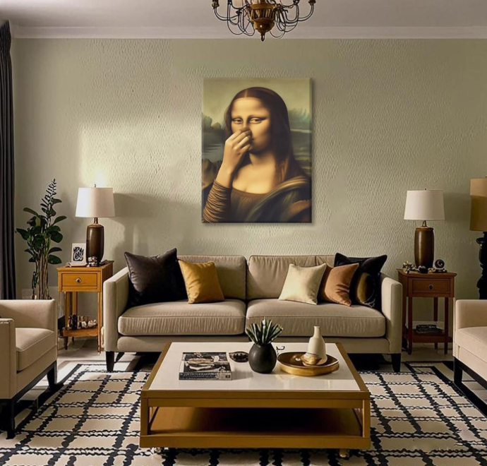 Mona Lisa "Pinch Nose" Humorous Art Canvas 🖼️