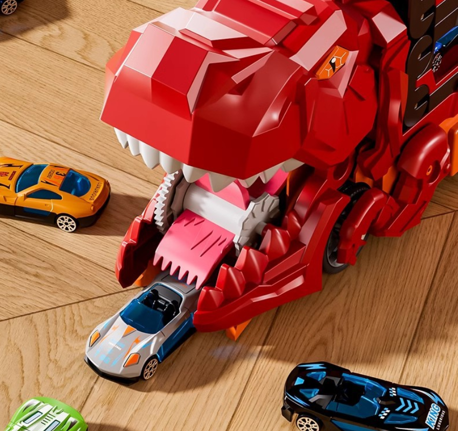 Dinosaurs swallowing toy cars