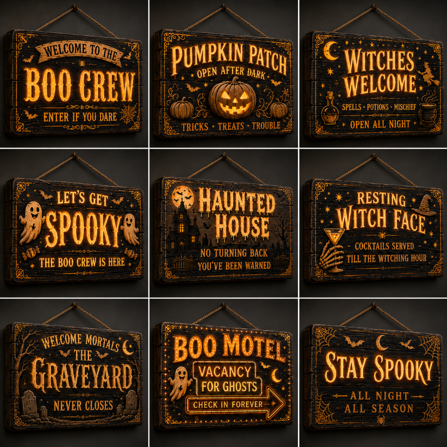 🔥Halloween Early Bird Offer: 50% off 🎃Glowing Handmade Solid Wood Halloween Sign