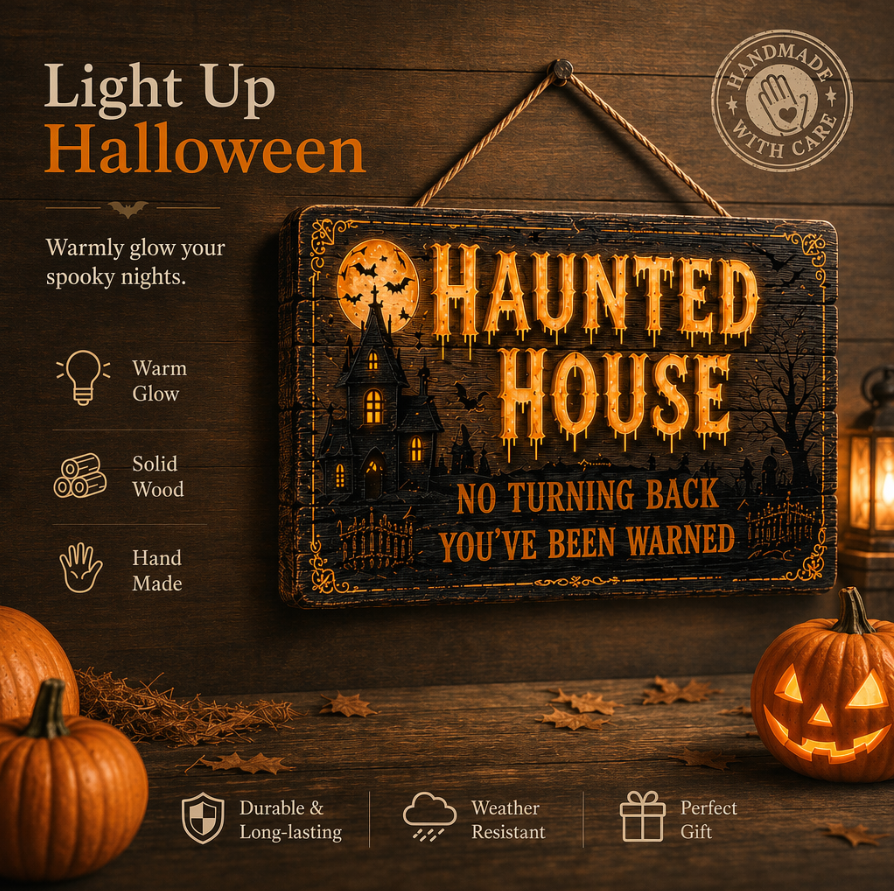 🔥Halloween Early Bird Offer: 50% off 🎃Glowing Handmade Solid Wood Halloween Sign