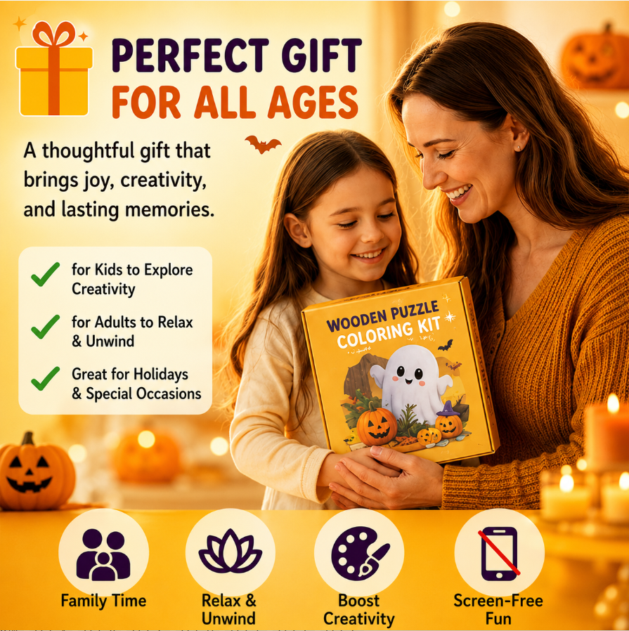 Wooden Puzzle Coloring Set | Dual Craft Art Kit 🎃