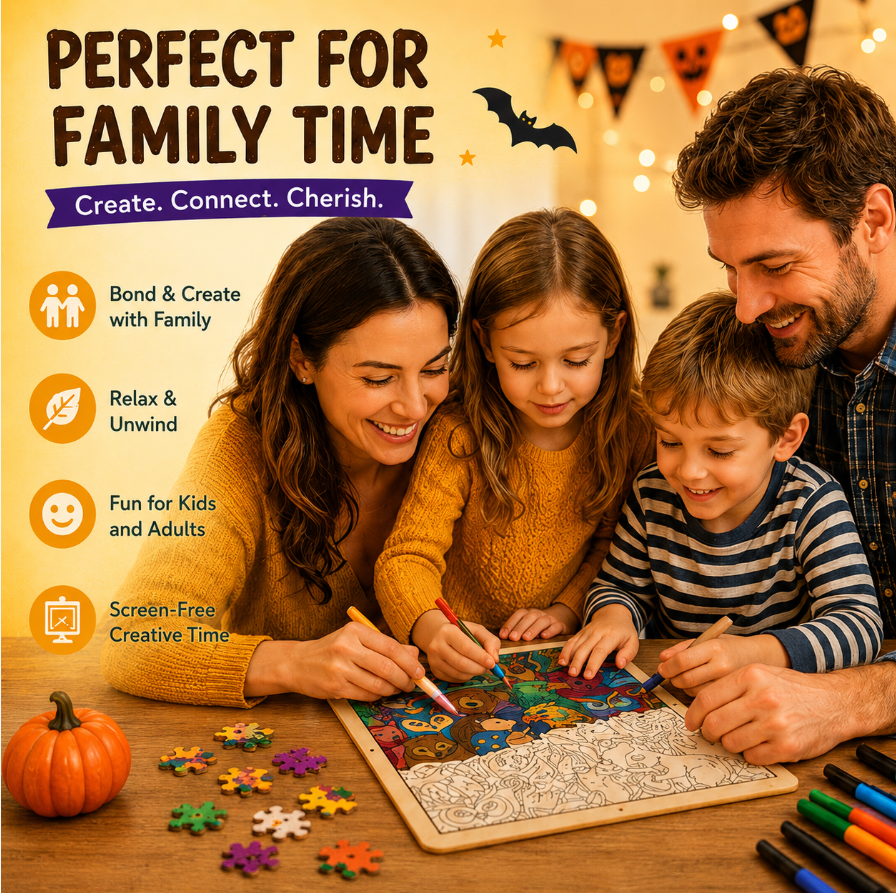 Wooden Puzzle Coloring Set | Dual Craft Art Kit 🎃