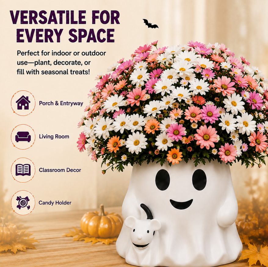 🔥LAST 2 DAYS | Early Bird 50% OFF ⏰Whimsical Pumpkin & Ghost Planters | Autumn Faux Mums Bundle 🍂🎃