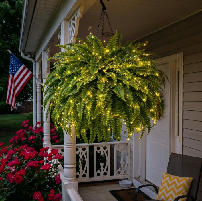 🔥LAST DAY SPECIAL 50%🌿Lighted UV-Resistant Artificial Fern and Red Dracaena Decorative Plant– 🌿 Zero Watering, Zero Maintenance