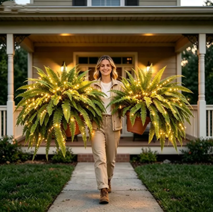 🔥LAST DAY SPECIAL 50%🌿Lighted UV-Resistant Artificial Fern and Red Dracaena Decorative Plant– 🌿 Zero Watering, Zero Maintenance