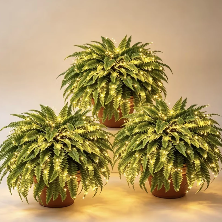🔥LAST DAY SPECIAL 50%🌿Lighted UV-Resistant Artificial Fern and Red Dracaena Decorative Plant– 🌿 Zero Watering, Zero Maintenance