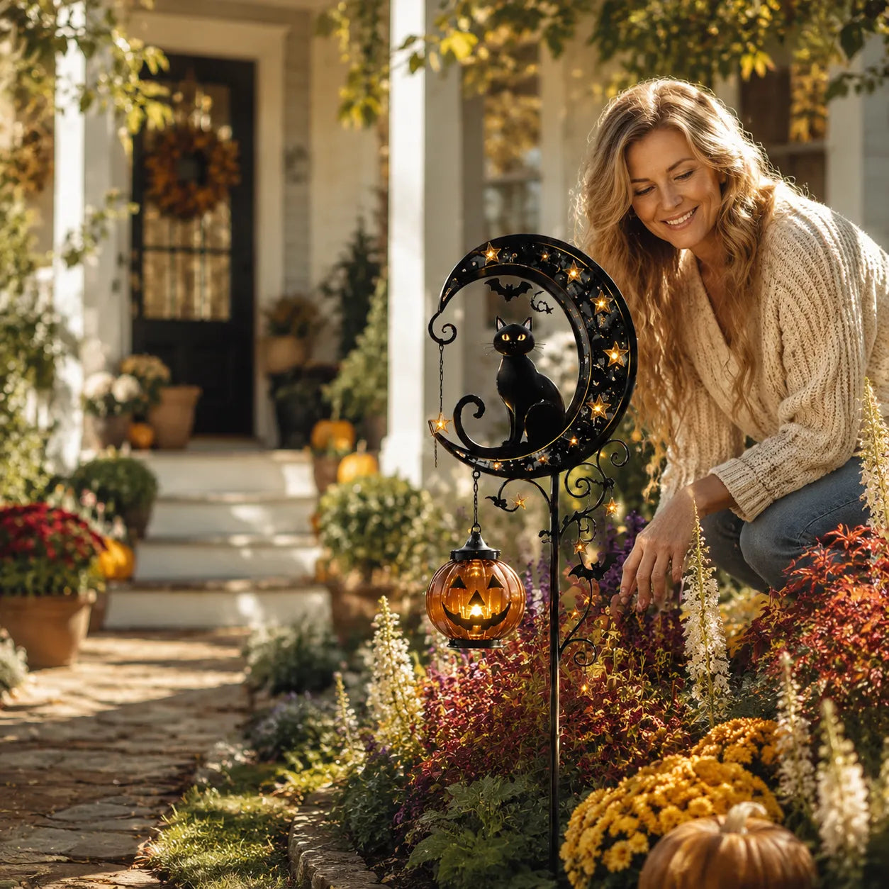 Solar Black Cat Garden Stake Light Create a Magical Halloween Glow