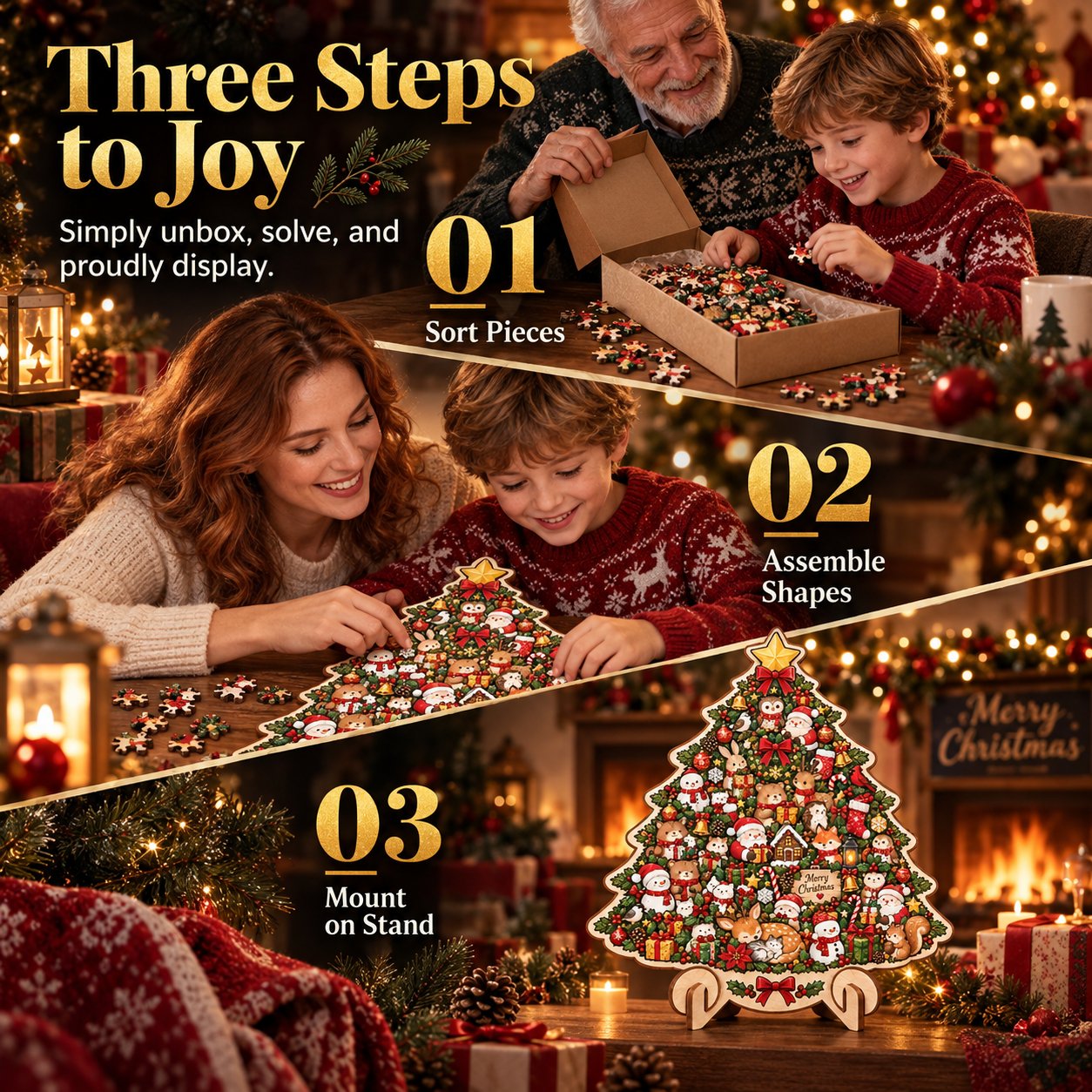 🔥 Best Seller | LAST DAY 50% OFF🎄Intricately crafted wooden Christmas puzzles as keepsakes – artistic, festive table decorations🧩