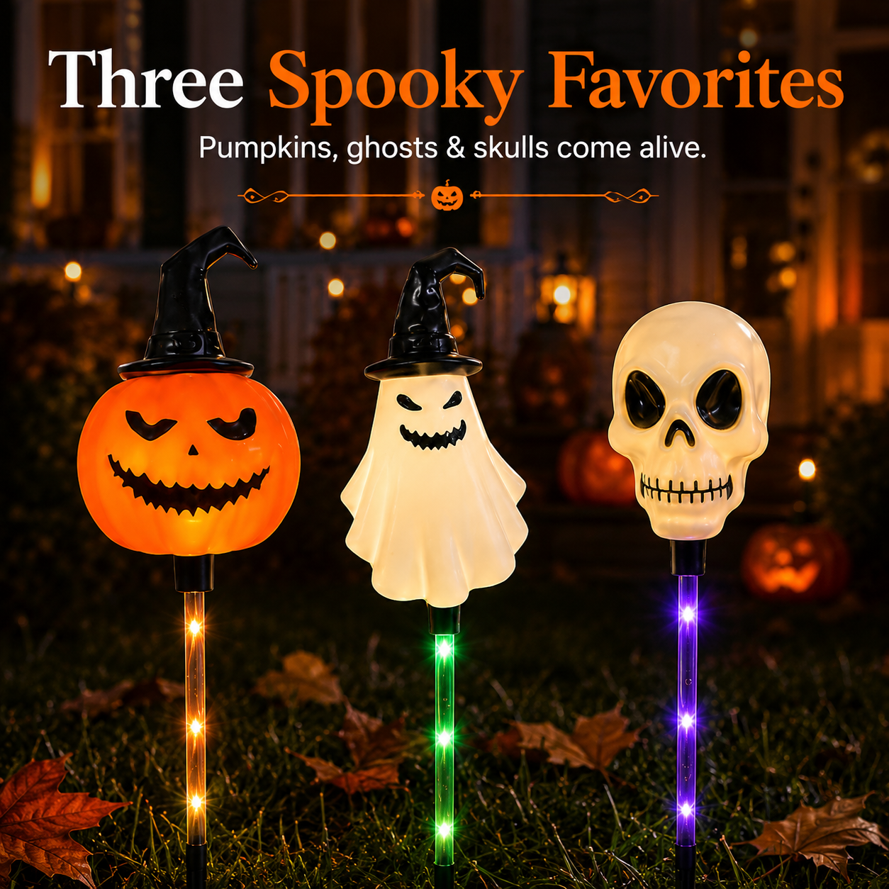 🔥LAST DAY! Early Bird 50% OFF | 🎃Solar Halloween Pathway Stake Lights with Pumpkins, Ghosts & Skulls 👻