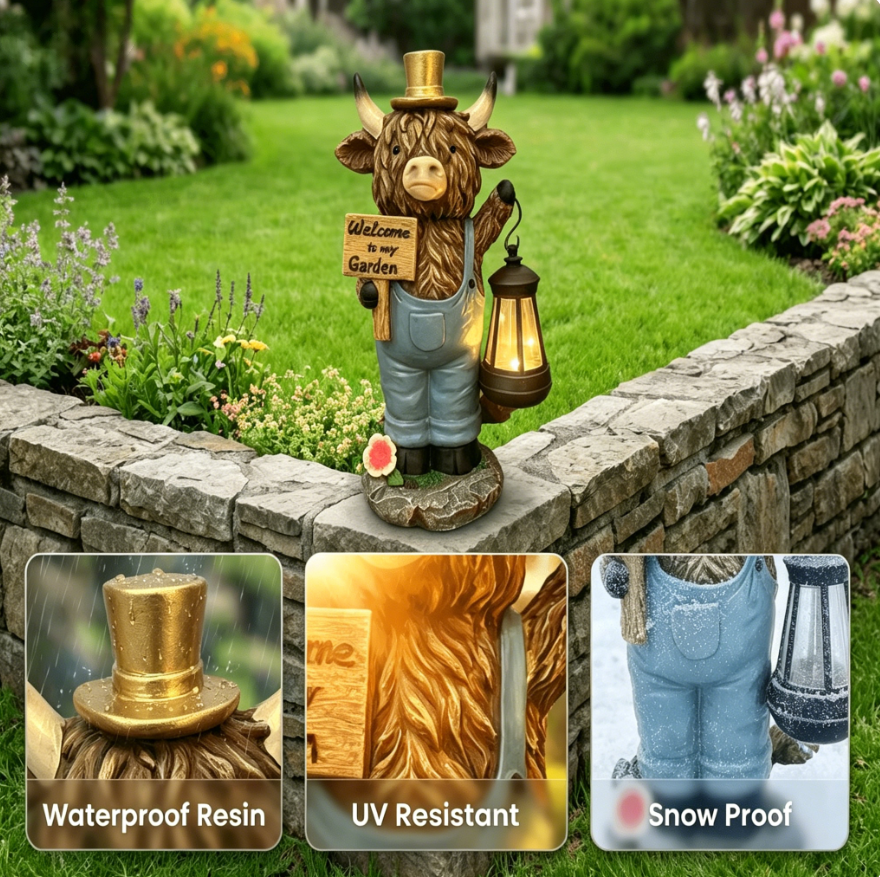 Highland Cow Solar Garden Decor 