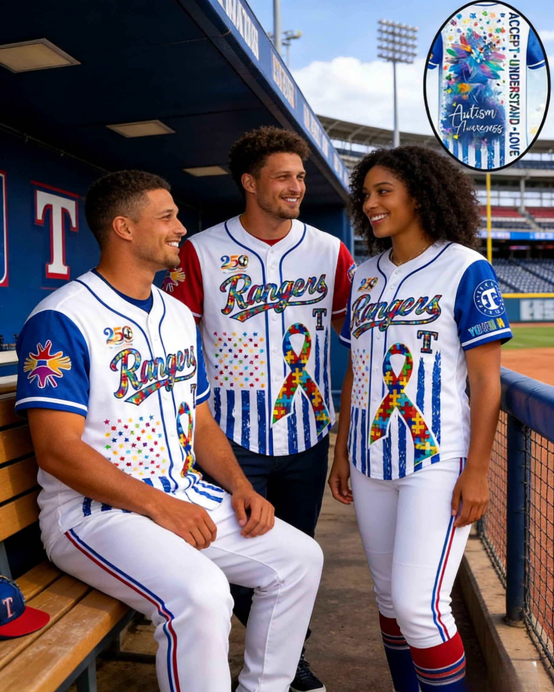 Texas Rangers 250th Anniversary Autism Awareness Premium Baseball Jersey 🧬🇺🇸
