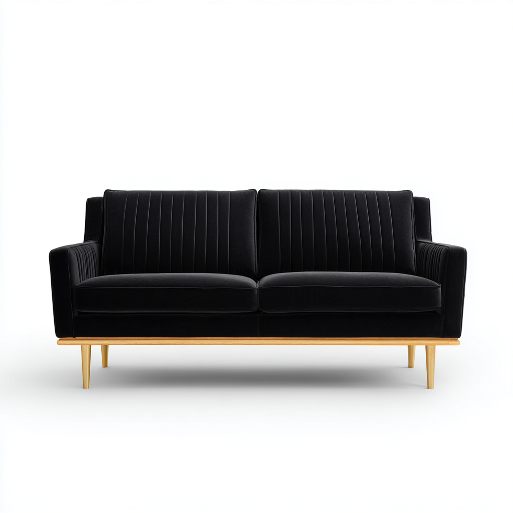 Gerades Sofa Samt 210x90x85 cm - Schwarz - Für Wohnzimmer - Modernes Skandinavisches Design-Sofagetly