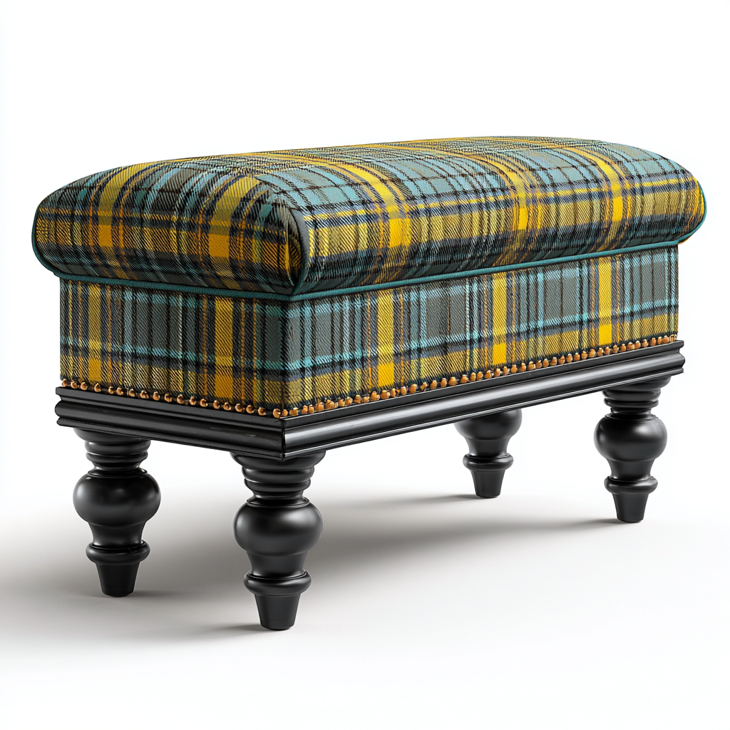 Bank am Bettende - Stoffpolster und Holzgestell - 55x35x45 cm - Gelb-Grün-Schwarz - Klassisches Design-Sofagetly