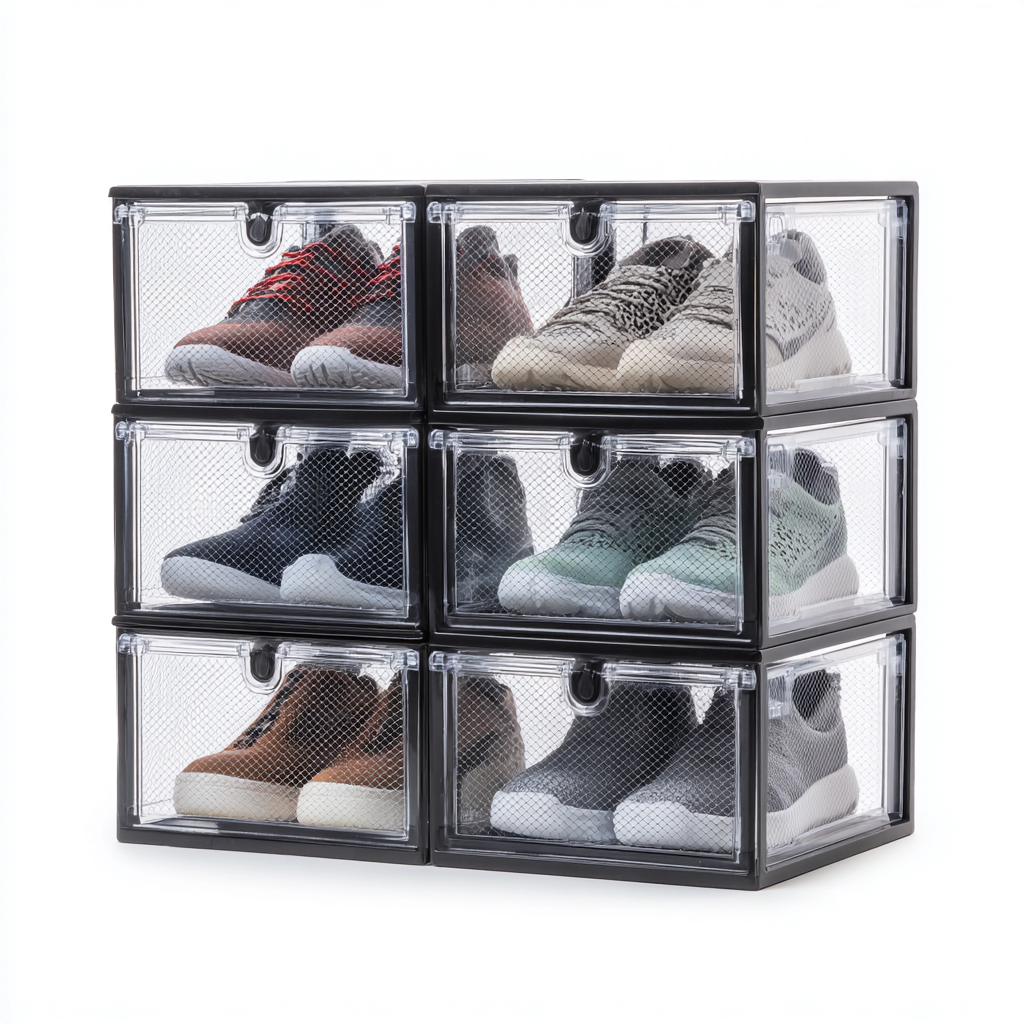 Schuhschrank Kunststoff 65x35x50 cm - schwarz-klar - stapelbares Design-Sofagetly