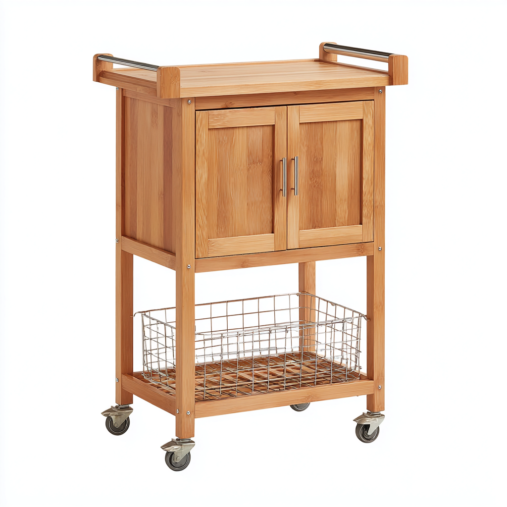 Servierwagen Bambus-Metall 55x38x90 cm - Natur-Silber - Modernes Haushaltsdesign-Sofagetly