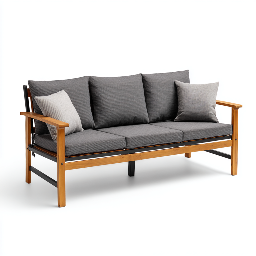 Gartensofa Holz-Metall 185x75x82 cm - Natur-Grau - Modernes Outdoor-Design-Sofagetly