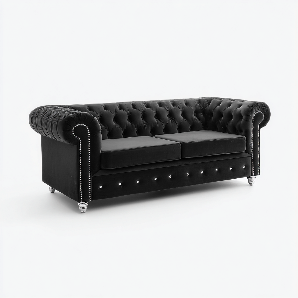 Gerades Sofa Samtstoff 215x92x86 cm - Schwarz - Modernes Design-Sofagetly