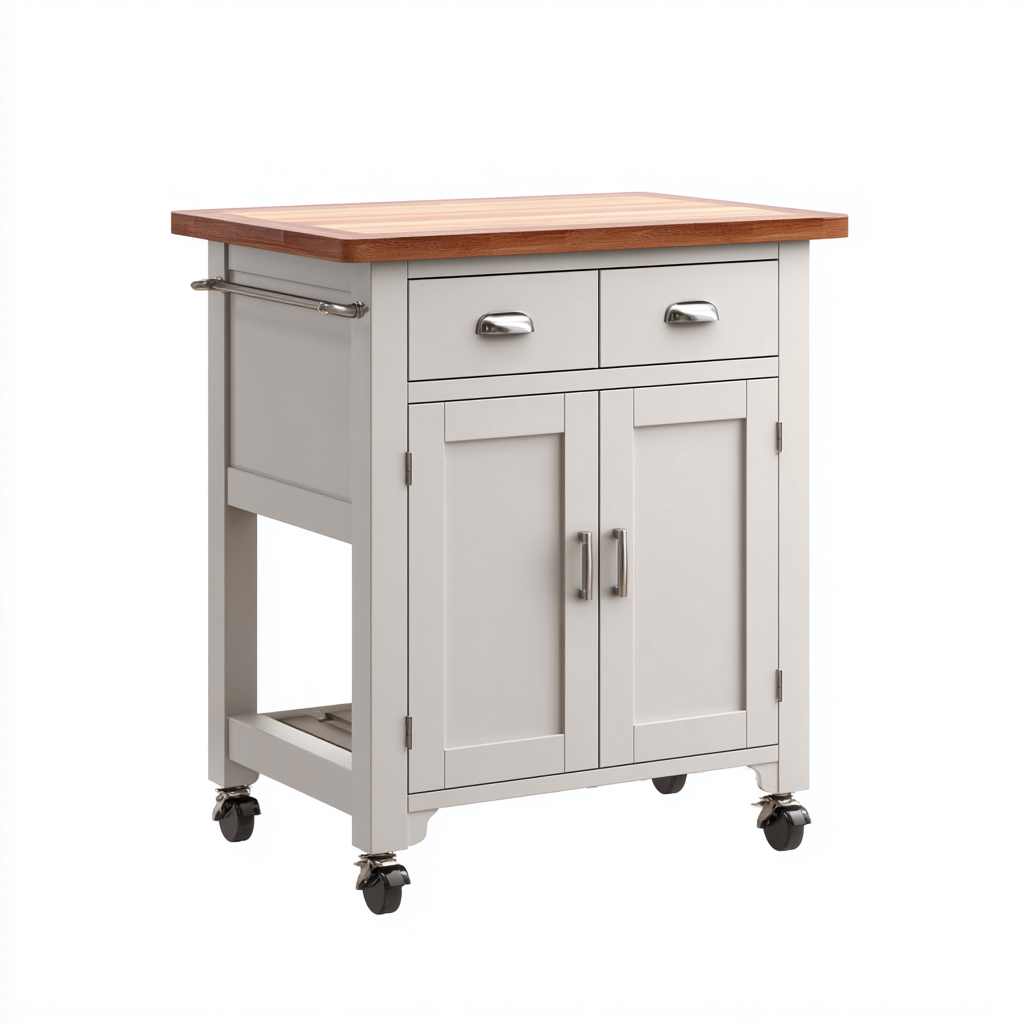 Kücheninsel - Holz-Metall - 80x50x90 cm - Grau-Natur - Modernes Design - Für Küche-Sofagetly