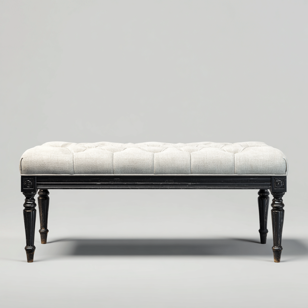 Bank am Bettende - Stoffpolster und Holz - 110x40x48 cm - Hellgrau-Schwarz - Klassisches Design-Sofagetly