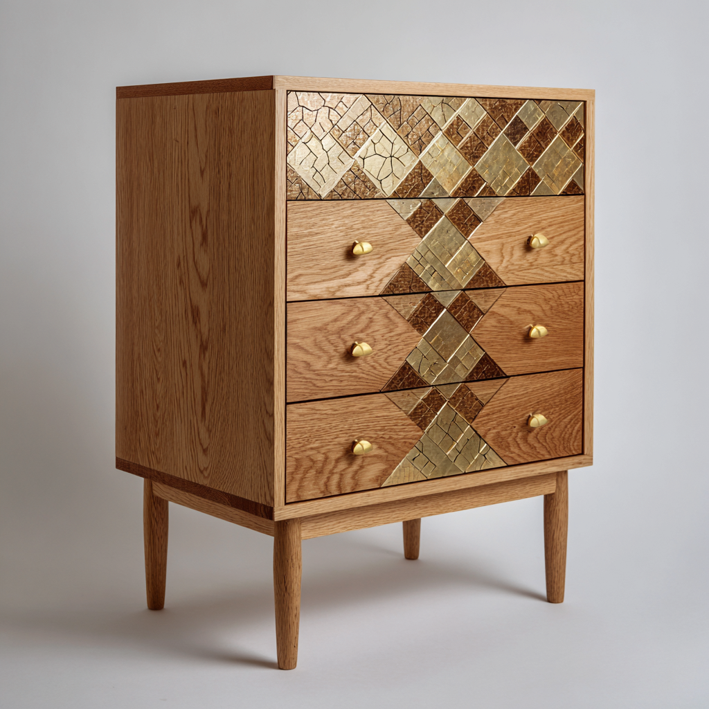 Kommode mit Schubladen Massivholz 55x40x95 cm - natur-gold - modernes Design-Sofagetly