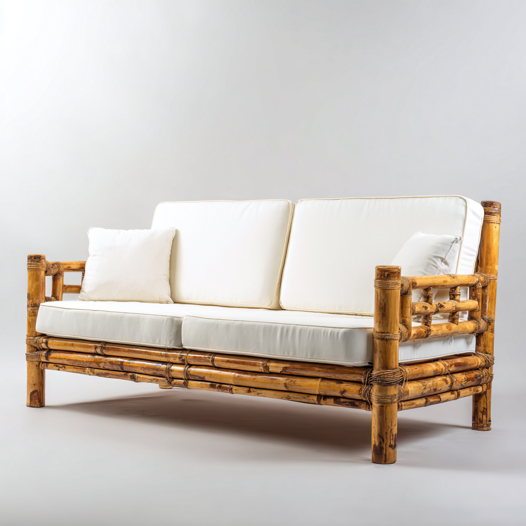 Gartensofa Bambus 180x75x80 cm - Natur-Weiß - Modernes Outdoor-Design-Sofagetly