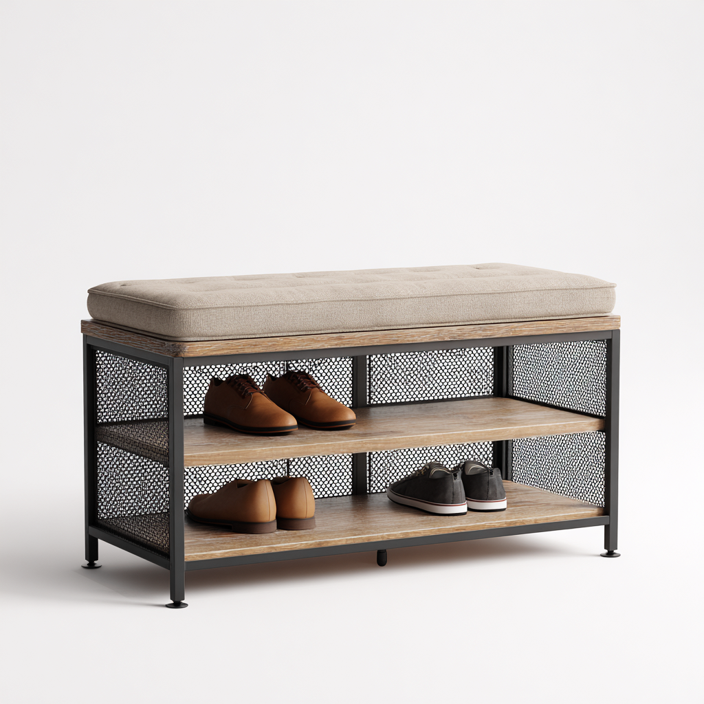 Schuhschrank Metall Holz 80x30x50 cm - natur-schwarz - modernes Design-Sofagetly