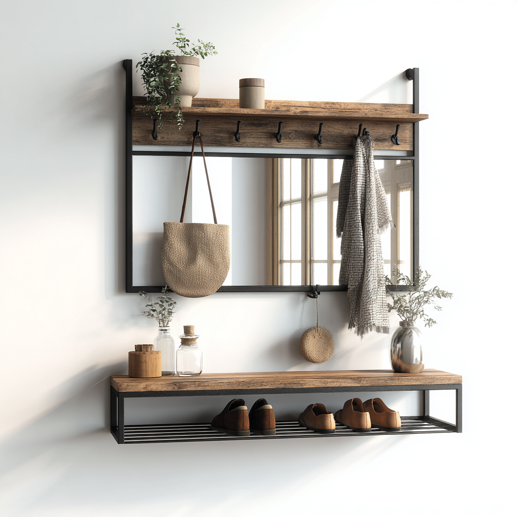 Garderobenständer Metall Holzoptik 100x30x70 cm - Schwarz-Naturholz - Modern - Für Flur-Sofagetly