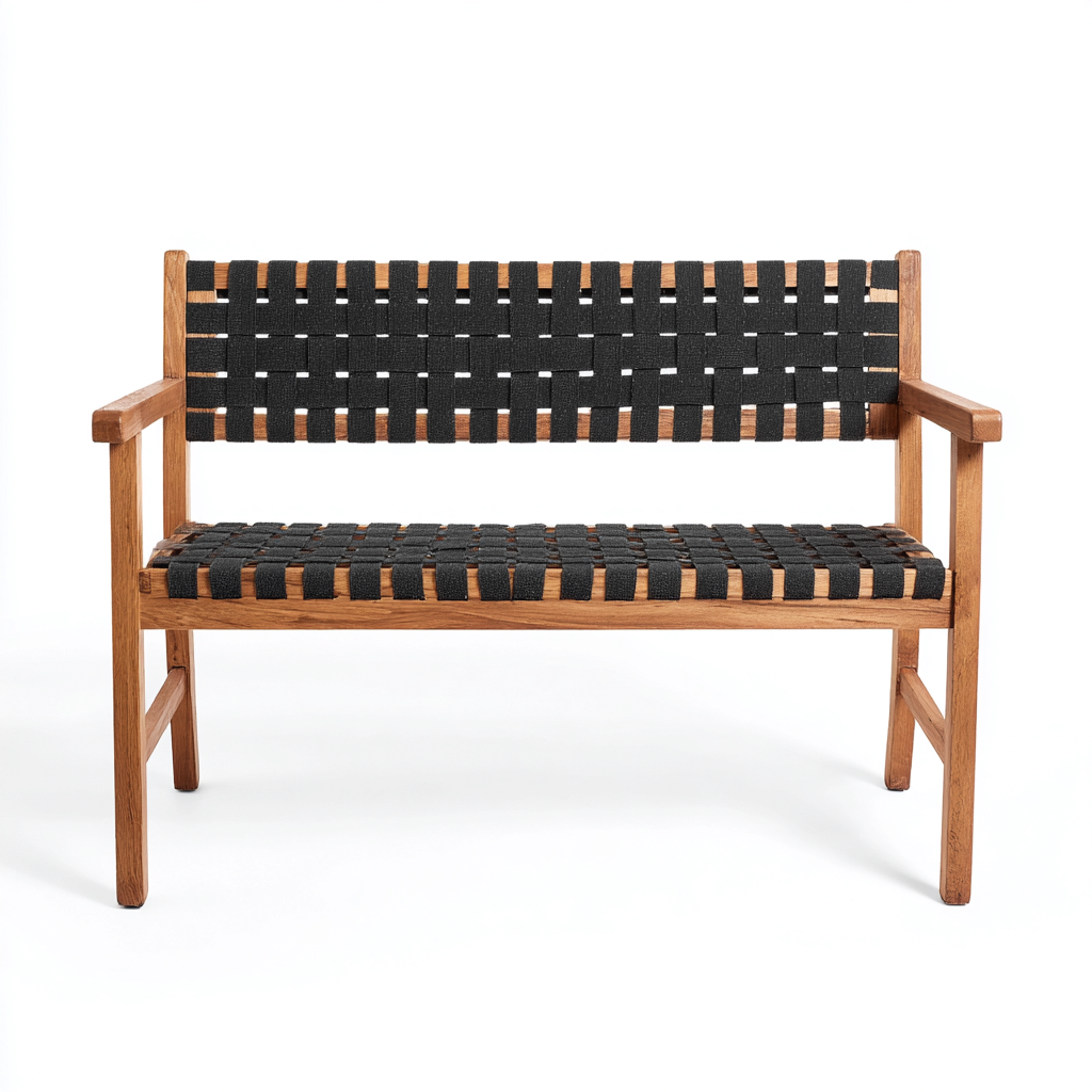 Gartenbank Holz Gewebe 120x55x85 cm - natur-schwarz - modernes Design-Sofagetly