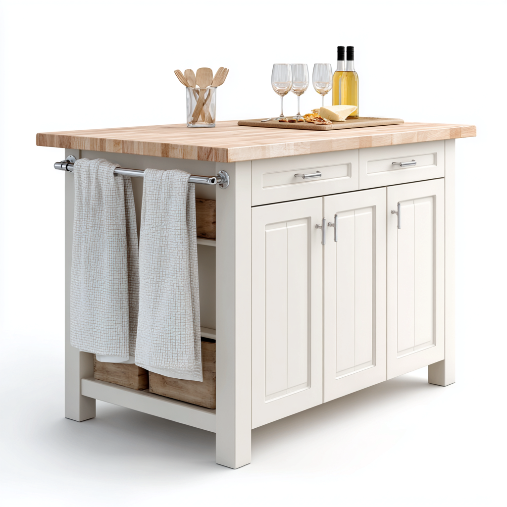 Kücheninsel Holz 110x60x90 cm - Weiß-Natur - Modernes Design-Sofagetly