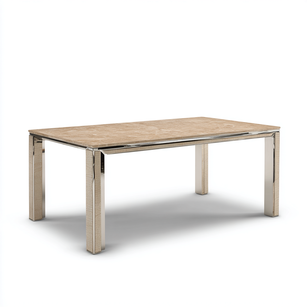 Gartentisch Metall-Marmoroptik 160x90x75 cm - Beige-Silber - Modernes Outdoor-Design-Sofagetly