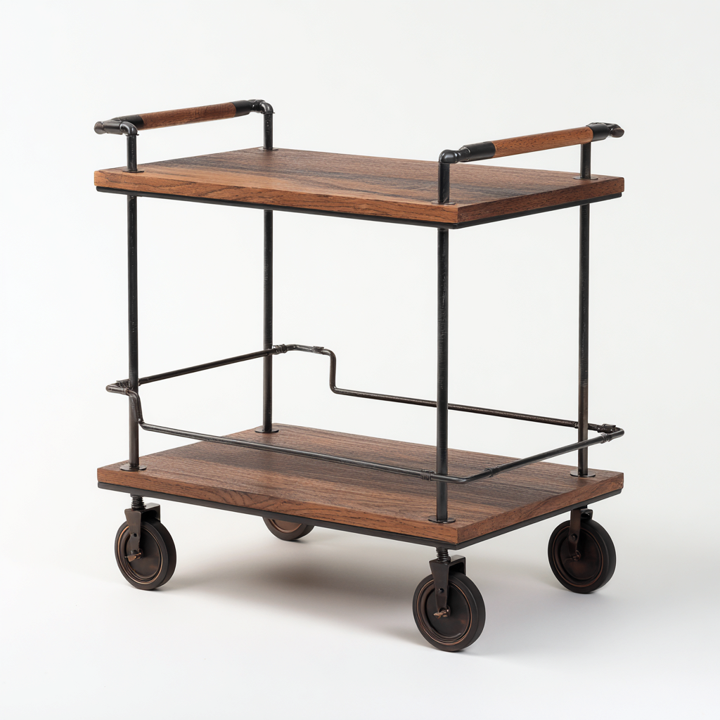 Servierwagen Holz-Metall 65x40x85 cm - Braun-Schwarz - Industrielles Design-Sofagetly