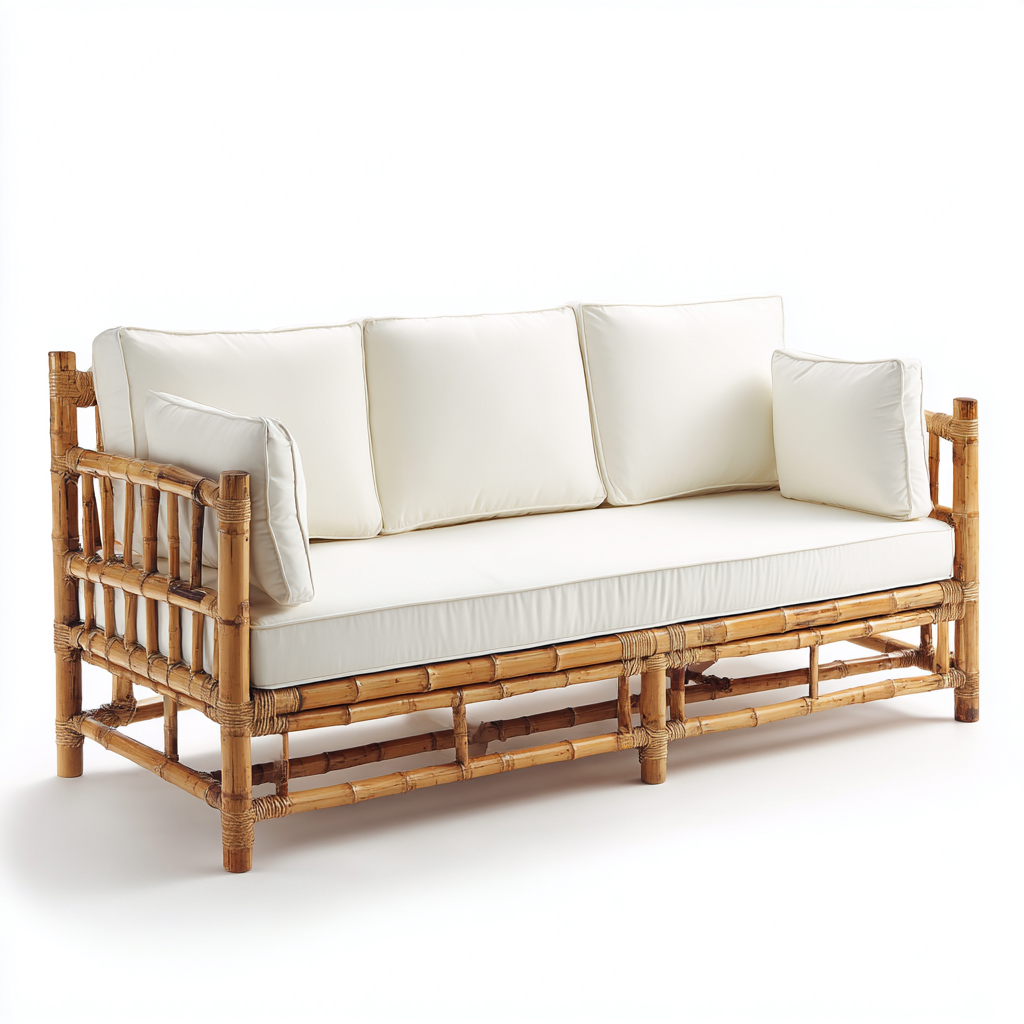 Gartensofa - Bambusrahmen und Polster - 180x75x85 cm - natur-weiß - mediterranes Design-Sofagetly