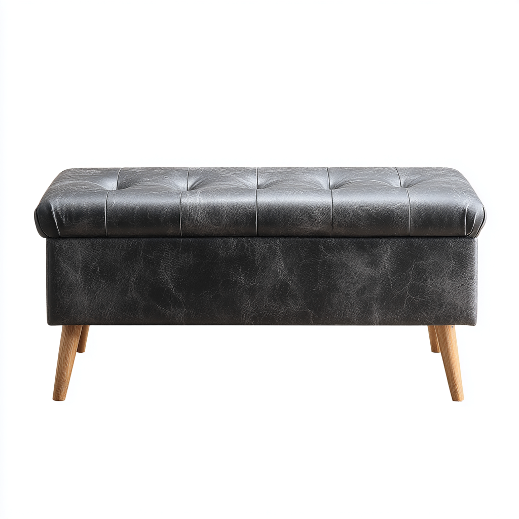 Bank am Bettende - Kunstleder und Holz - 100x40x45 cm - Schwarz - Modernes Design-Sofagetly