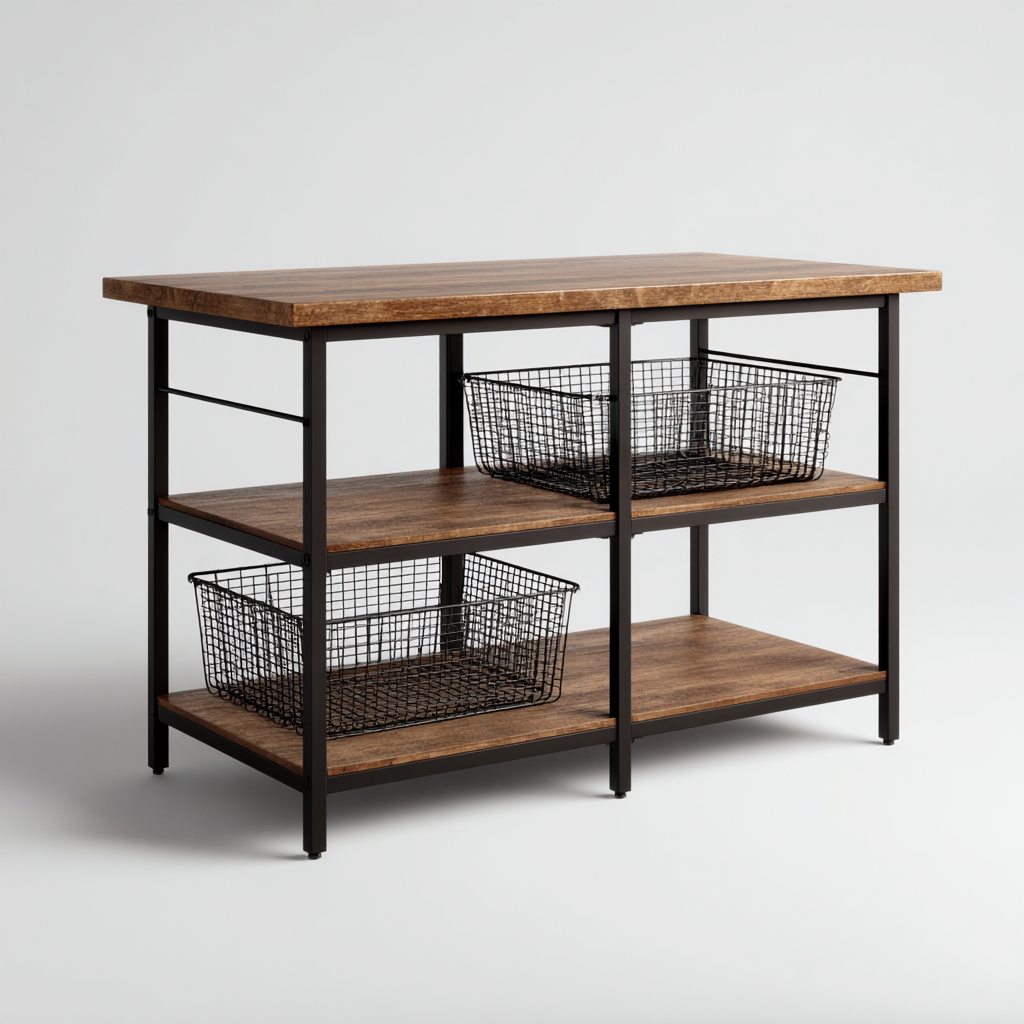 Kücheninsel - Holz-Metall - 120x50x90 cm - Schwarz-Natur - Modernes Design - Für Küche-Sofagetly