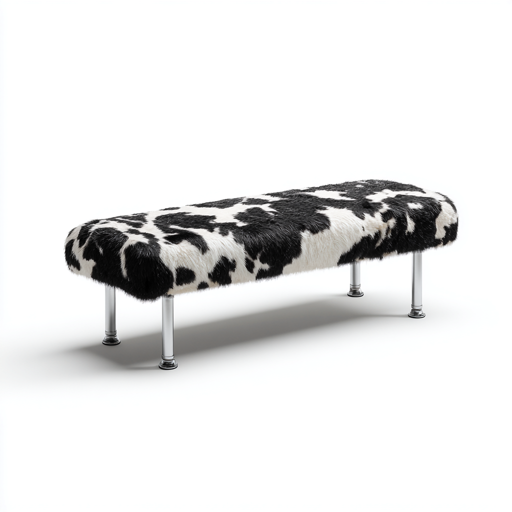 Bank am Bettende - Kunstfell und Metallbeine - 110x35x45 cm - Schwarz-Weiß - Modernes Design-Sofagetly