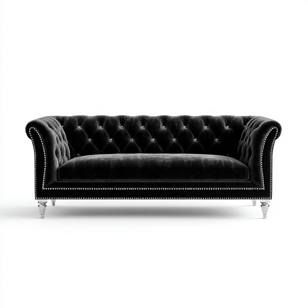 Gerades Sofa Samt 220x95x80 cm - Schwarz - Für Wohnzimmer - Klassisches Chesterfield Design-Sofagetly